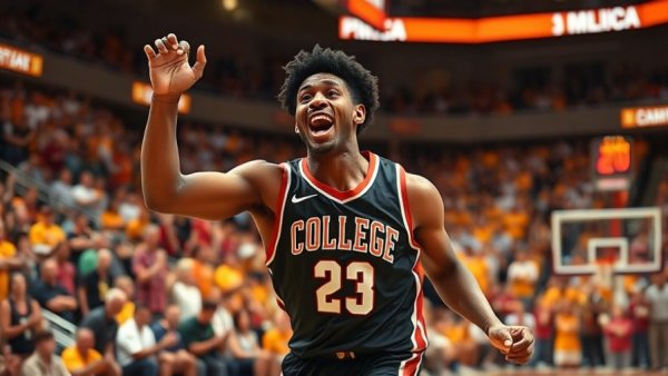 Michigan State basketball player celebrates in arena.