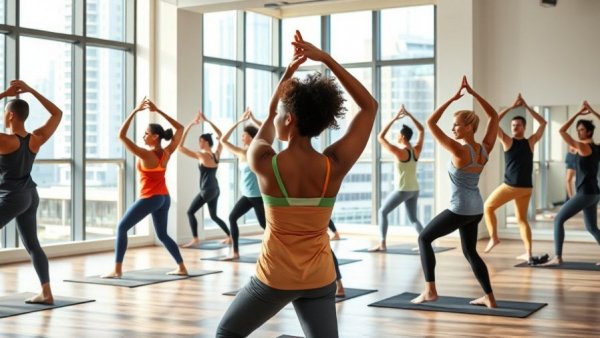 Group stretching with resistance bands for active recovery.