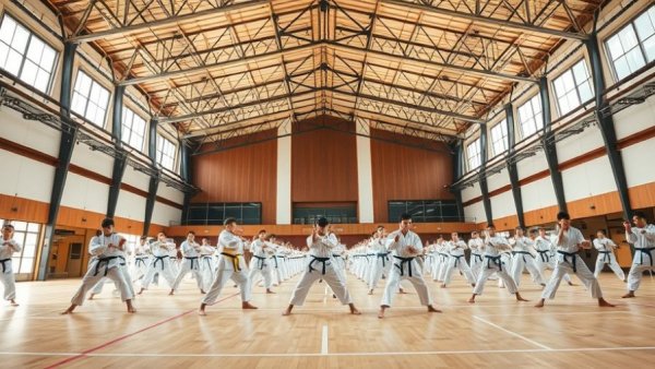 Karate seminar in Freital with a large group practicing in a sports hall.