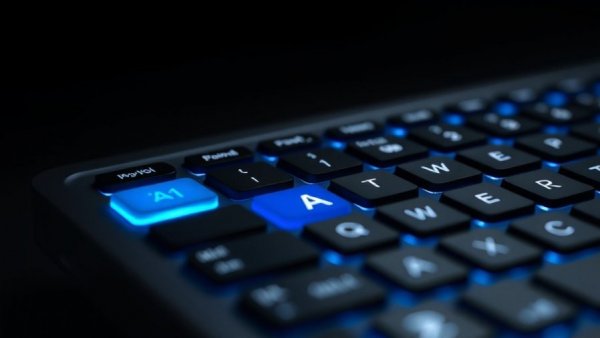 Glowing AI key, modern keyboard, AI export controls concept.