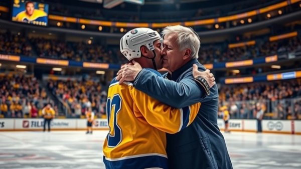 Emotional embrace on ice in Michigan hockey history.