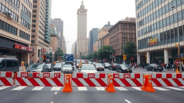 Michigan street construction updates showing road closure in city area.