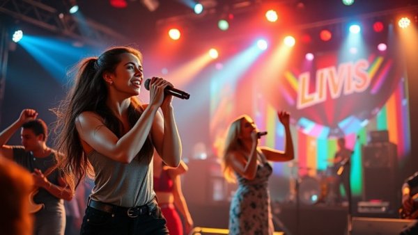 Energetic female performers singing on stage during TLC Salt-N-Pepa summer tour.