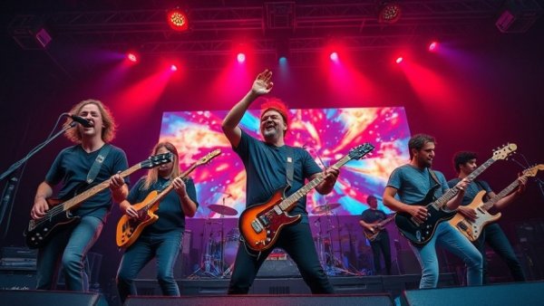 Energetic live performance at a concert, Wu-Tang Clan tour.