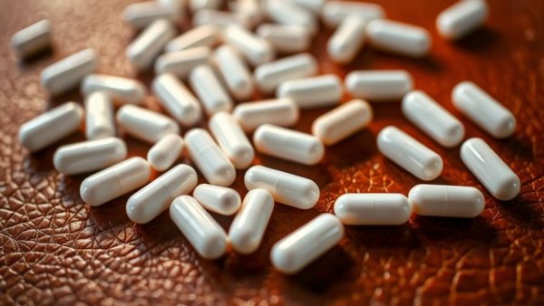 White capsules on leather surface, related to Michigan kratom ban.