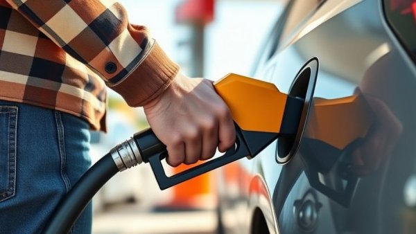 Close-up of person fueling a car at a gas station, gas prices Michigan travel tips.