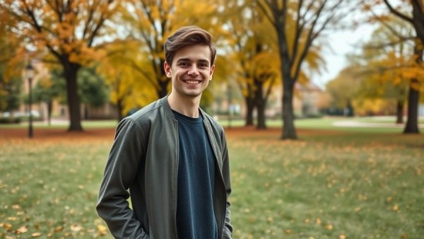 Young man in an autumn park representing Zensurance Small Business Grant 2026.