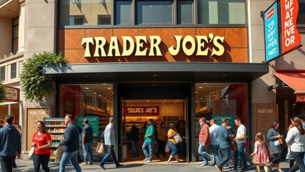 Trader Joe's store entrance with shoppers, emphasizing Michigan food recall topic.