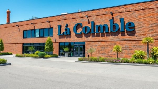 La Colombe building facade with signage and garden.