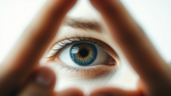 Artistic focus on a person's eye framed by blurred hands.