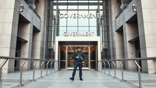 GSA building entrance with soldier; GSA sells federal property.