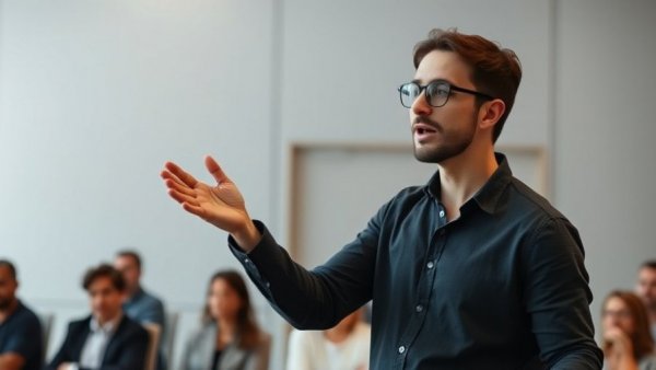 Speaker discusses AI-native organizational structures in a neutral setting.