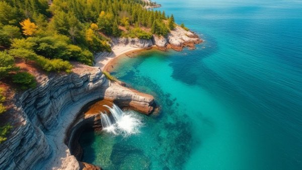 Breathtaking view of Michigan coast waterfall for Michigan tourism updates.