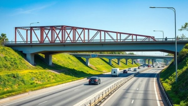 Busy highway scene with various vehicles, Michigan driver testing for seniors context.