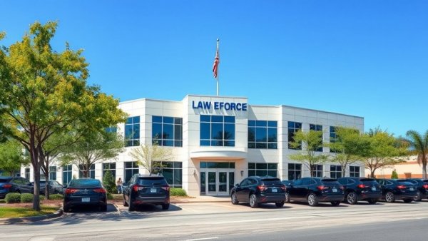 Michigan law enforcement building under clear blue sky.
