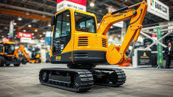 1-ton 301 CR mini excavator displayed at trade show.