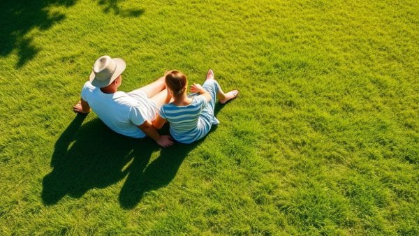 Couple enjoying a well-maintained green lawn in Muskegon.