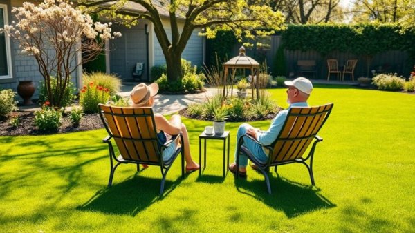 Spring lawn care Muskegon: two people relaxing on a lawn.