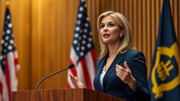 Speaker at podium discussing Michigan Medicaid stabilization efforts.