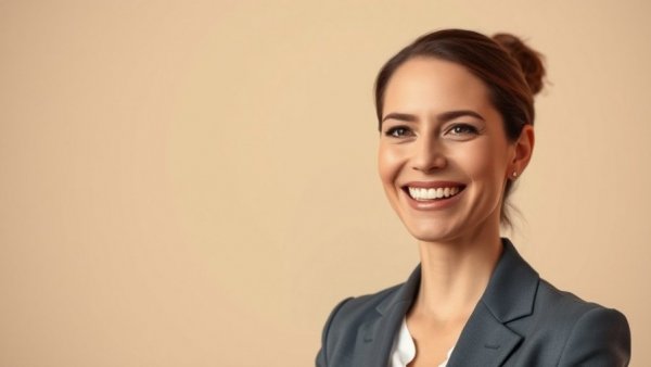 Woman smiling in professional setting, pivot to AI role transition concept.