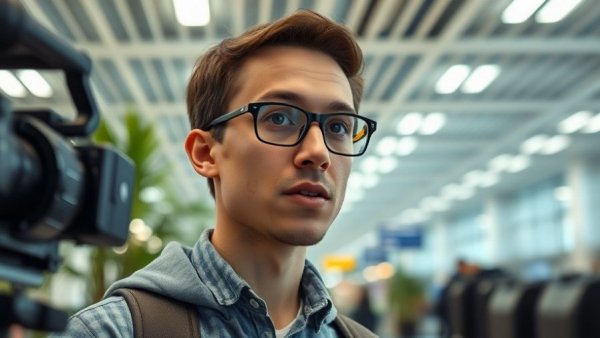 Person discussing national travel concerns at West Michigan airport.