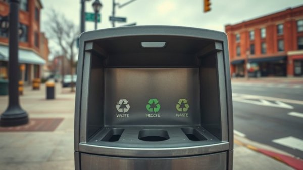 Recycling can shelf in Grand Rapids urban street scene.
