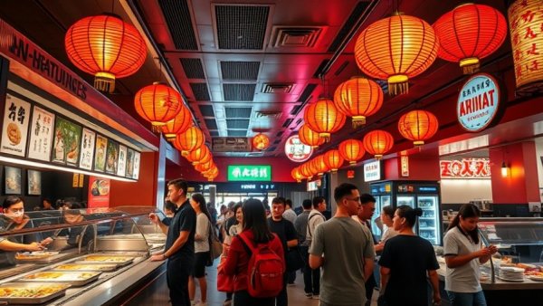 Chubby Cattle Wagyu Shabu House interior with buffet and lanterns.