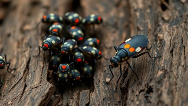 Spotted lanternflies on a tree near a colorful sneaker, Michigan