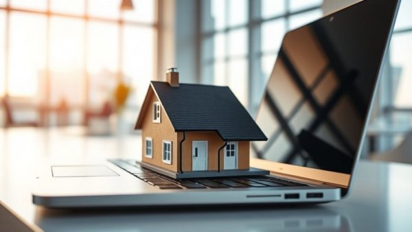 Miniature house on a laptop representing Michigan real estate market.