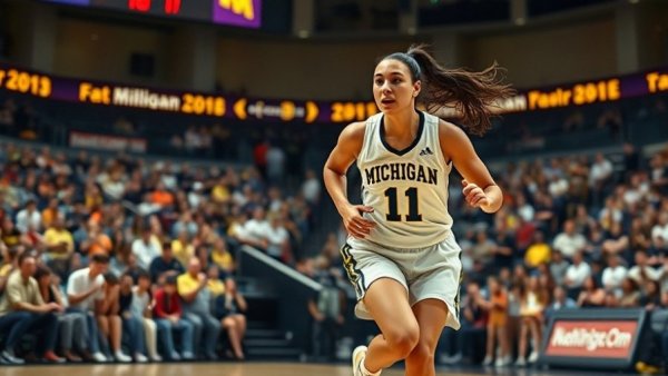 Mila Holloway in Michigan uniform during Sweet 16 basketball game.