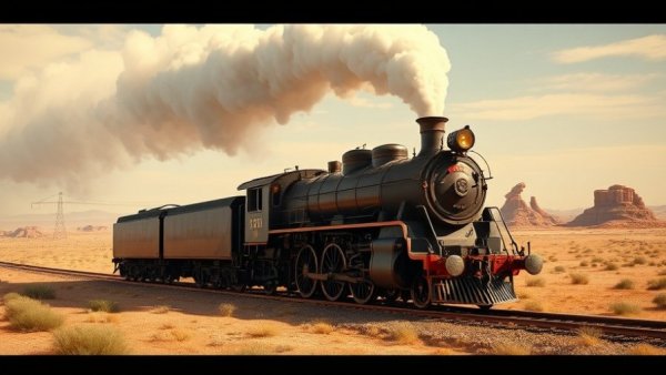 Historic steam train in Michigan, moving through scenic landscape.