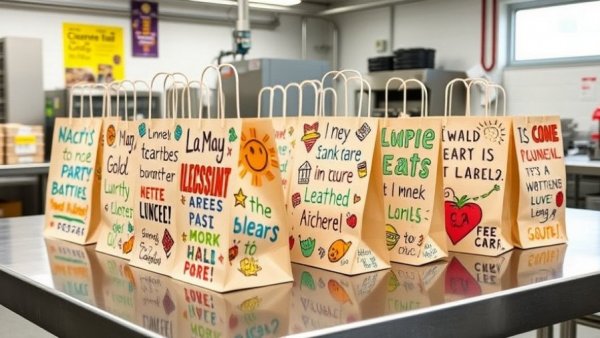 Kids Food Basket Muskegon lunch bags with motivational drawings.