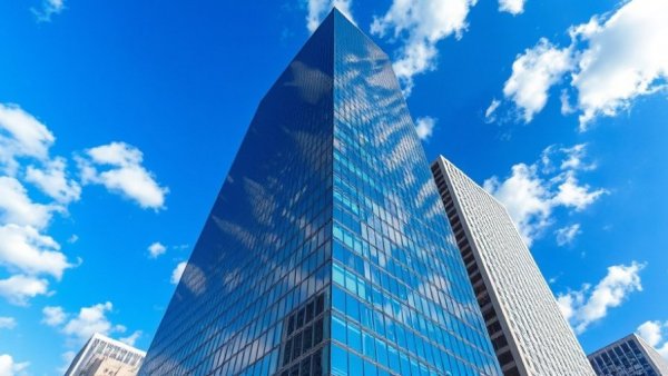 Modern Texas skyscraper reflecting cityscape under clear sky.