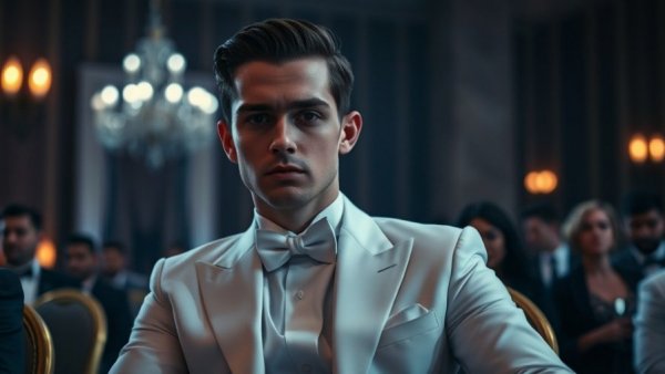 Elegant young man in a tuxedo at a formal event setting
