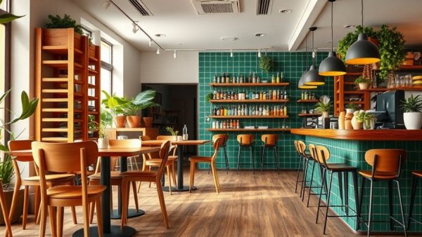 The Arborist Café Cornwall, modern interior with stacked chairs