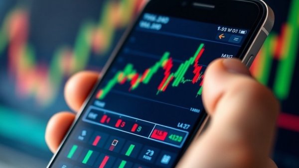 Smartphone showing financial graphs with vibrant charts for digital marketing strategies.