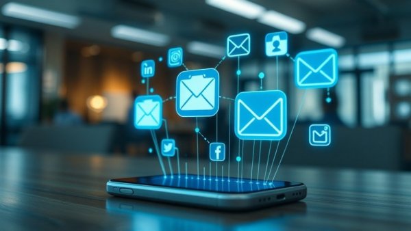 Futuristic display of social media network on smartphone