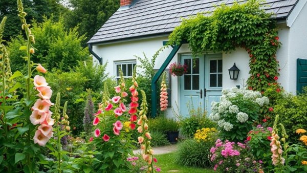 Charming cottage garden thriving in shade with vibrant flowers.