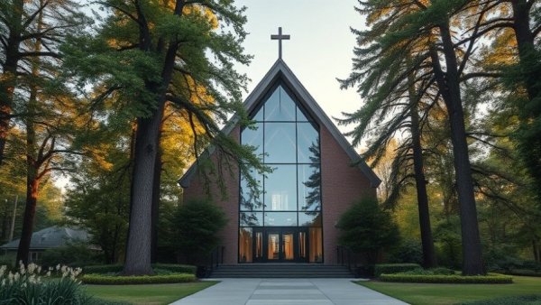 Church conversion in Michigan with modern design and lush nature.