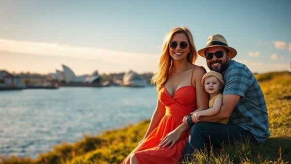 Aussie family by Sydney harbor and on Irish hill.