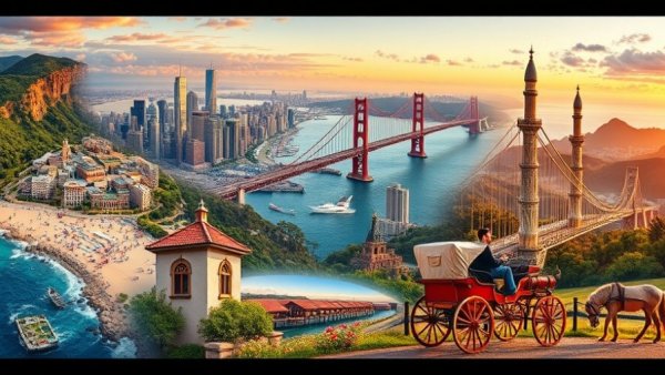 Domestic travel trends in America highlighting key landmarks.