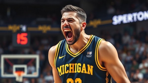 Yaxel Lendeborg passionately shouting during a Michigan basketball game.