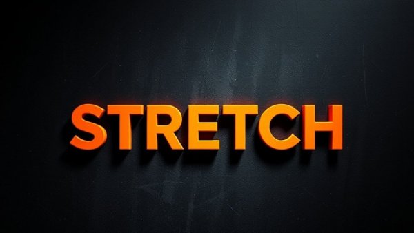 3D 'STRETCH' text with dark textured background.