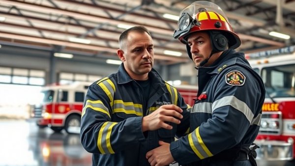Emergency responder in rural Michigan inspecting equipment.