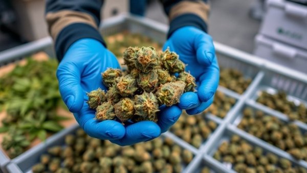 Cannabis buds held and examined; Michigan cannabis wholesale context.