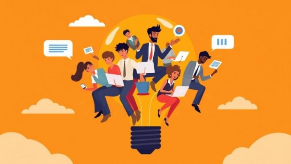 Cartoon team collaboration in lightbulb for startup success traits illustration.