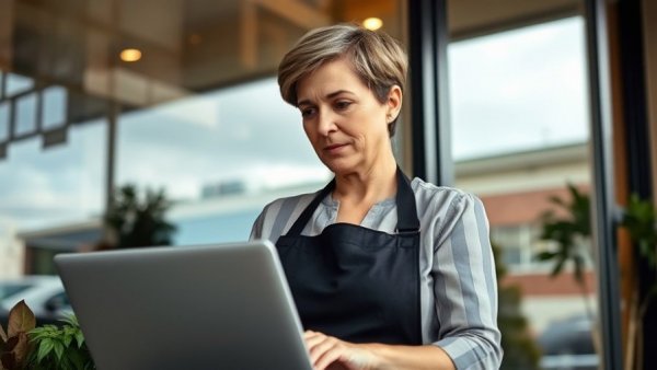 Focused small business owner managing cash flow on laptop outdoors, 2026