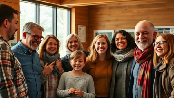 Community members smiling in a friendly gathering