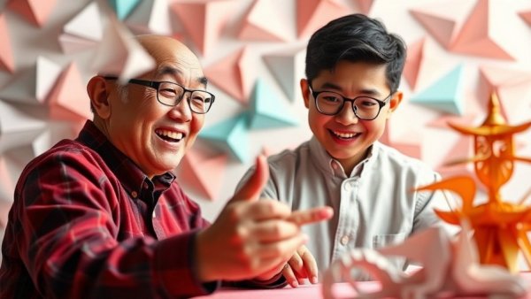 Origami artist featured in community event banner.