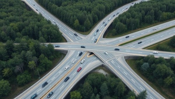 Michigan transportation construction updates: overhead highway view.